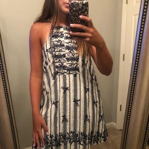 navy blue/white striped halter dress